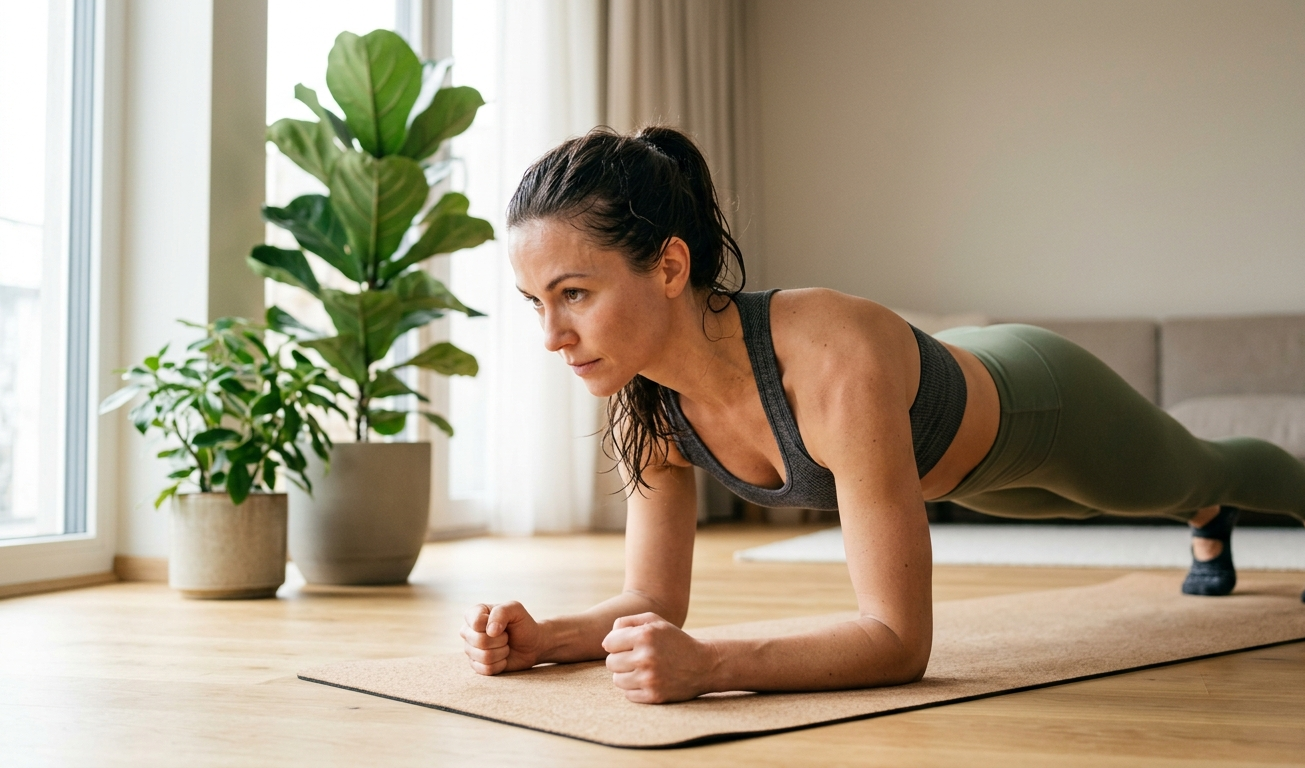 Frau macht Plank-Übung auf einer Yogamatte