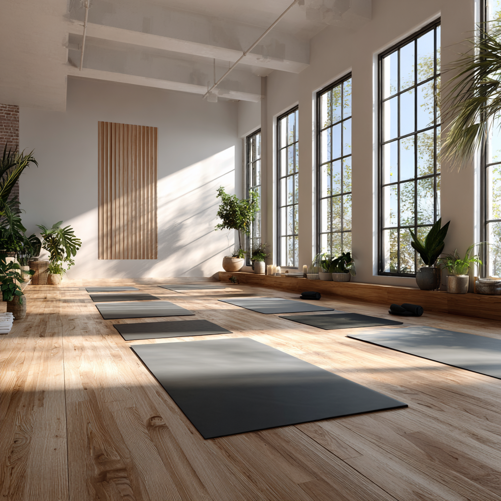 Frau praktiziert Yoga in ruhiger Atmosphäre